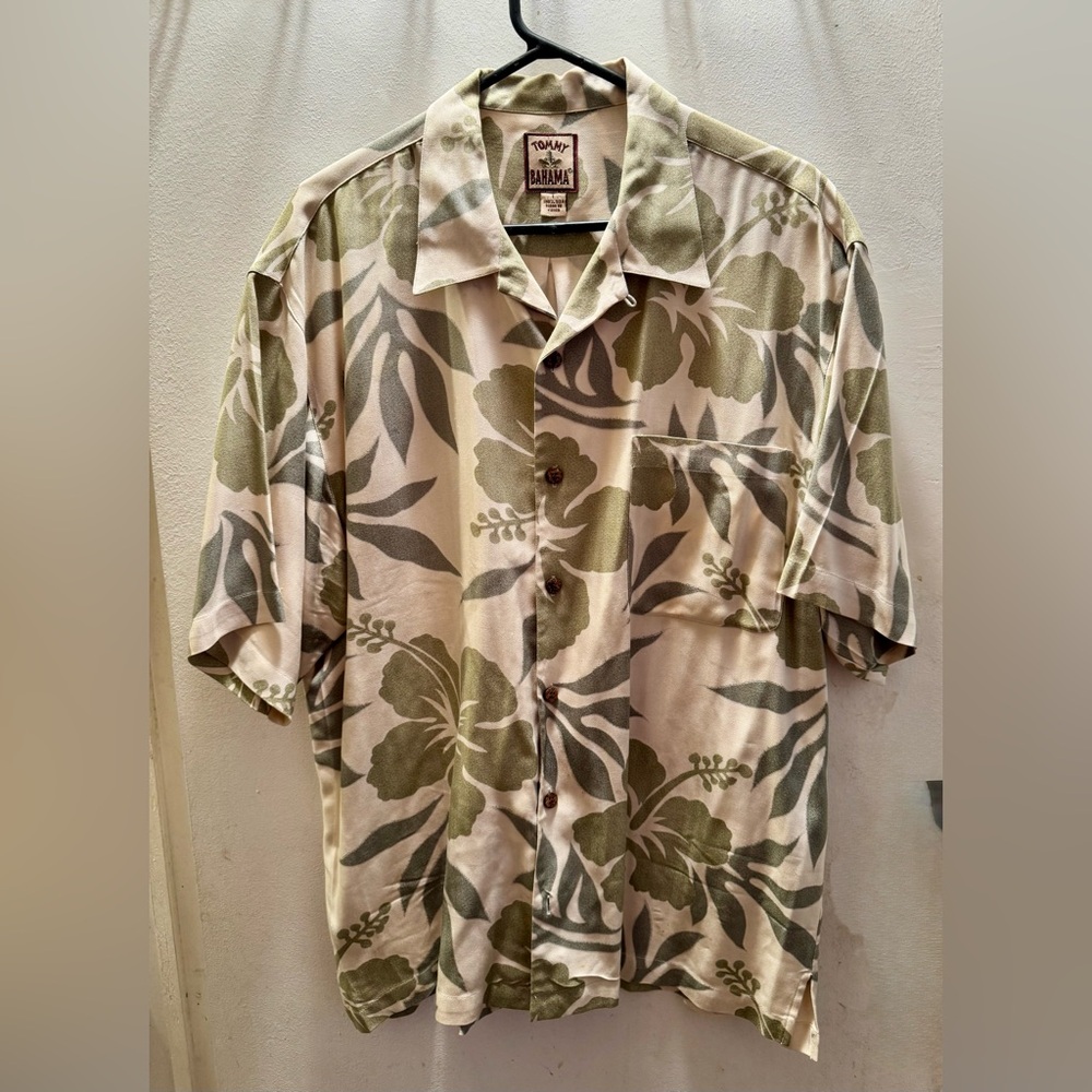 Tommy Bahama Olive and Cream Floral Men's Shirt
